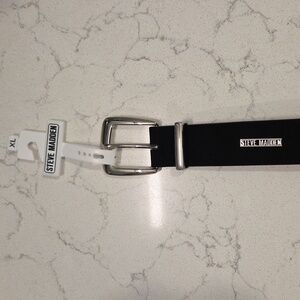 Steve Madden Black Belt with Silver Logo Plate